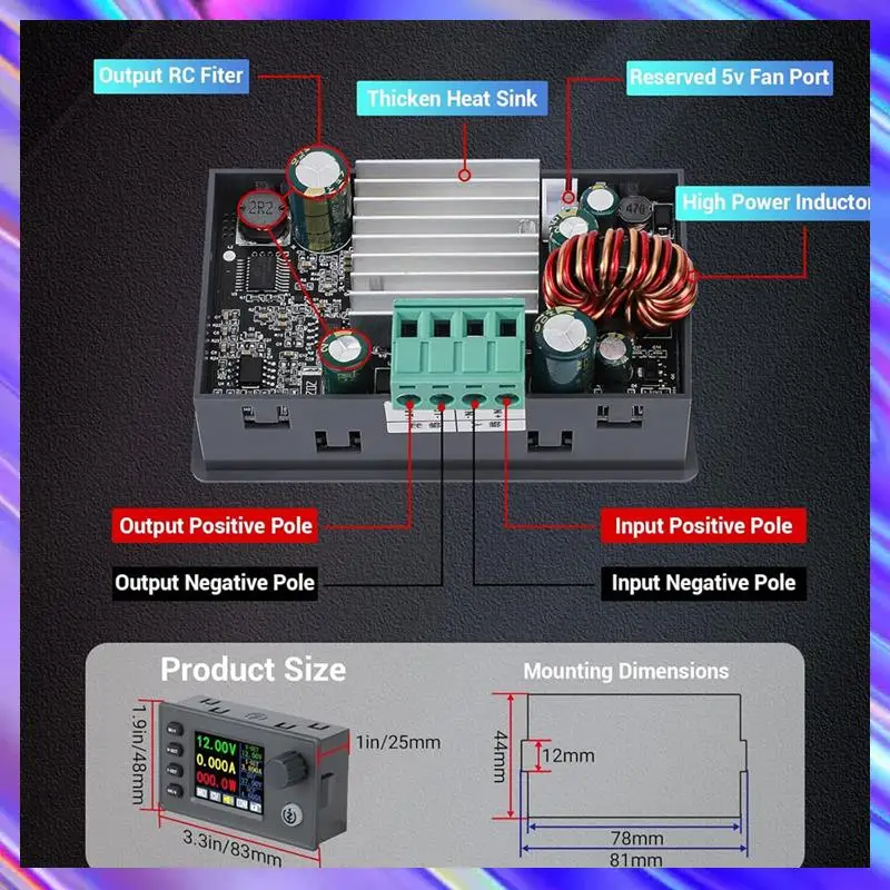 

Adjustable Voltage Regulator LCD Display Buck Converter 6-36V To 0.5-36V 4.5A 40W For RV Solar Panels