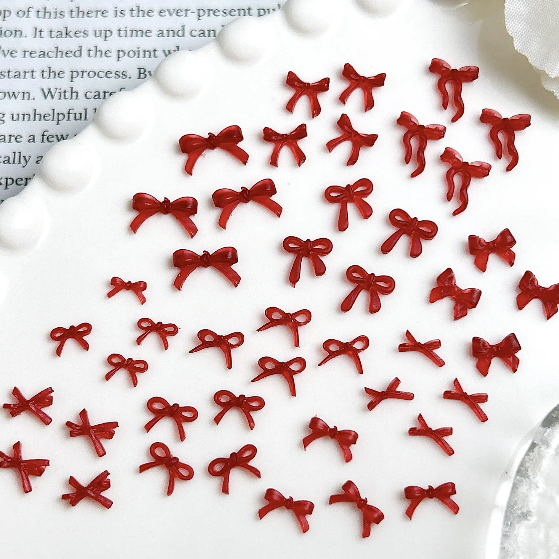 50 قطعة الأحمر البسيطة ثلاثية الأبعاد أظافر تركيب من الأكريليك ربطة القوس فيونكة السحر أجزاء Kawaii اكسسوارات ل مانيكير ديكور الأظافر لوازم الديكور المواد #4