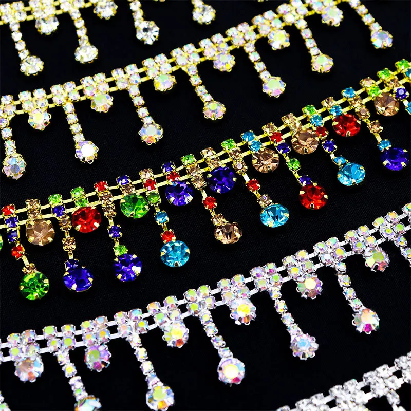 10Yards Rhinestone Fringe Trim Sparkle Diamond Rhinestone Tassel Chain Crystal Belt Clothing Bag DIY Wedding Decoration Gift
