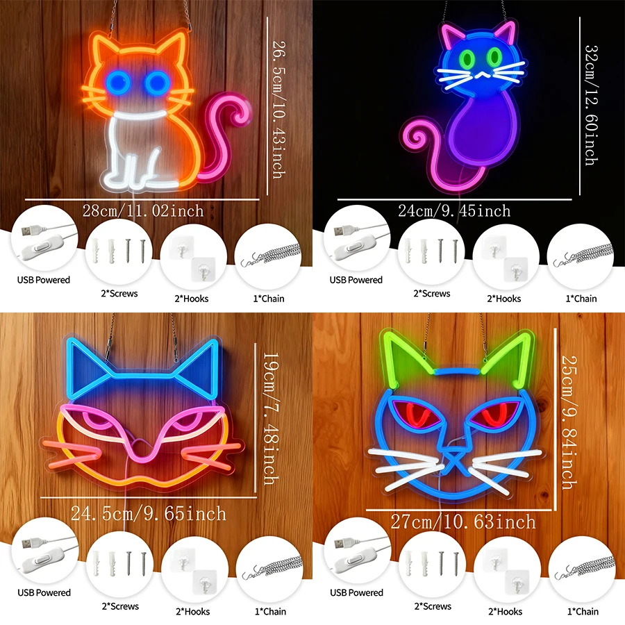 Animal Led Neon Signs, Interesting Cat Icons, Usb Powered, Bedroom, Bar, Living Room, Game Room, Pet Shop, Office Art Decor.
