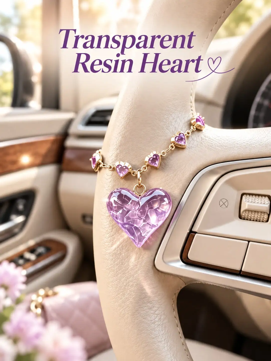 Heart Car Steering Wheel Hanging Ornament, Crystal Love Charm Auto Interior Decor Accessory, Stylish Gift for Women Girls