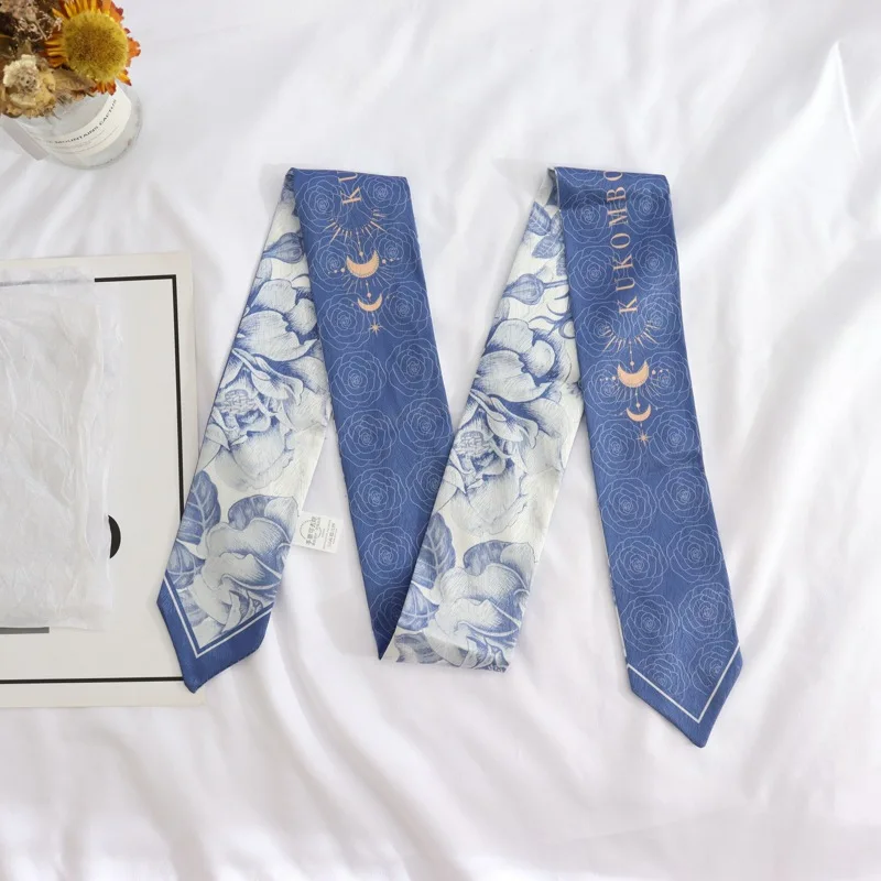 New Summer Print Flower Small Scarf Handle Bag Ribbons Fashion Head Scarf Small Long Skinny Scarves Headbands Scarf For Women