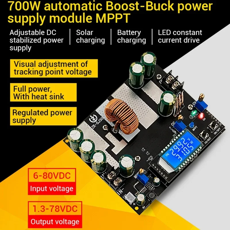 B-M ZK-SJ30 700W Synchronous Rectification 30A Automatic Buck-Boost Power Module Solar Charging MPPT,with Display