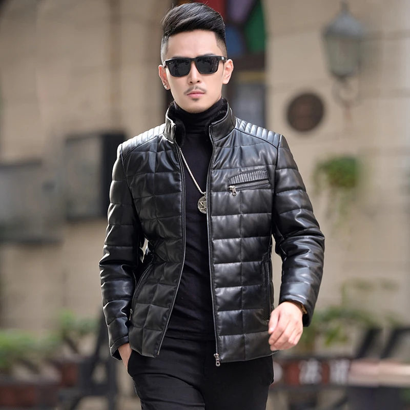 Detachable Mink Collar Sheepskin Down Jacket Man Winter Fashion Warm Genuine Leather Puffer Jacket Men Real Leather Natural New