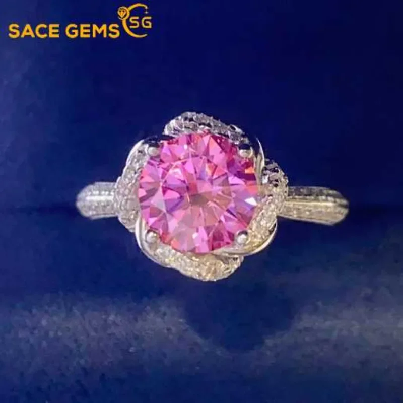 

SACE GEMS GRA Certified 1-2CT Pink Moissanite Ring VVS1 Lab Diamond Solitaire Ring for Women Engagement Wedding Band Jewelry