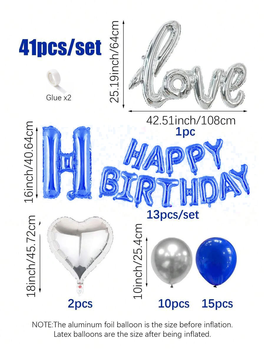 Verschiedene Arten von Geburtstagsballon-Sets, einschließlich 16-Zoll-Folienballons in Buchstabenform, herzförmige Folienballons und Latexballons. – Detail 6