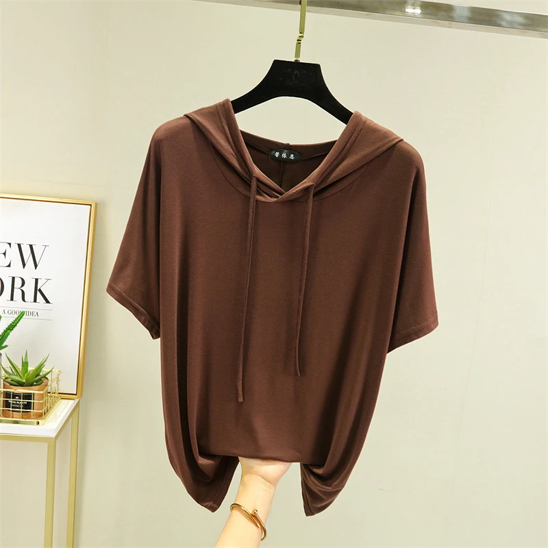 Thin T-shirts Women Hooded Fashion Loose Casual All-match Korean Style Solid Simple Y2k Aesthetic Футболка Женский Cozy Chic New