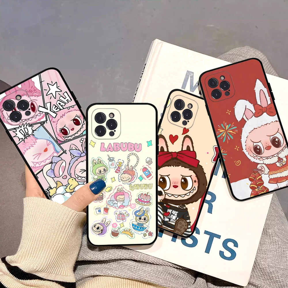 New K-Kawaii Cute L-Labubu Phone Case For iPhone 16 15 14 11 12 13 Mini Pro XS Max Cover 6 7 8 Plus X Funda Shell