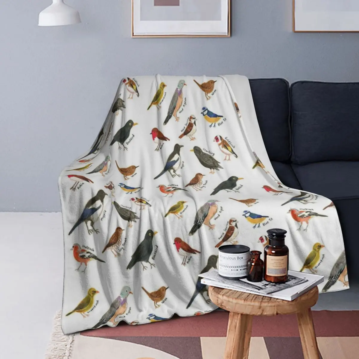 

British Garden Birds Blanket Soft Warm Flannel Throw Blanket Bedspread for Bed Living room Picnic Travel Home Couch