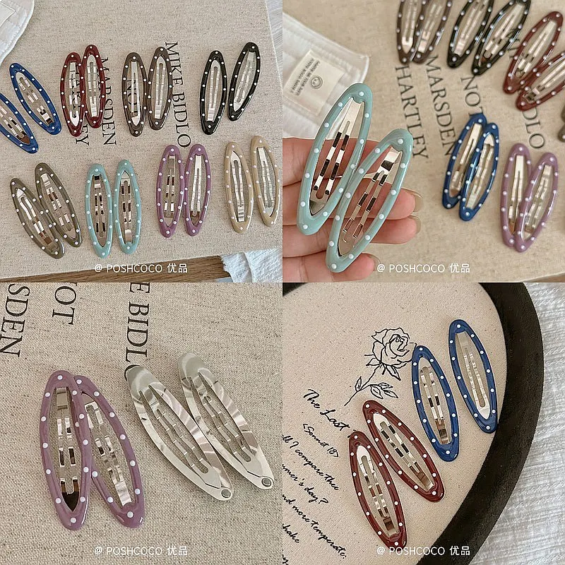 2pc Fashion Cute Simple Solid with Dot BB Hair Side Clips Retro Hairpin for Women Girls Korean Hair Accessories Ornament
