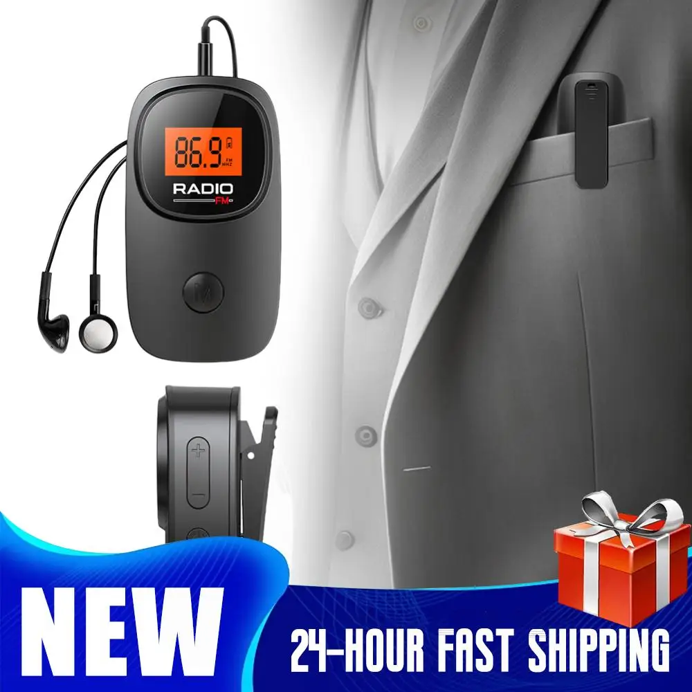 Pocket Clip Radio FM-radio-ontvanger LCD-scherm Digitale afstemming FM-radio met oortelefoon Draagbare radio op batterijen voor thuis