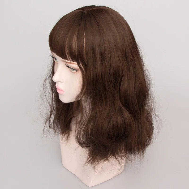 Korean-style fashion wig with medium-long curly hair and air bangs