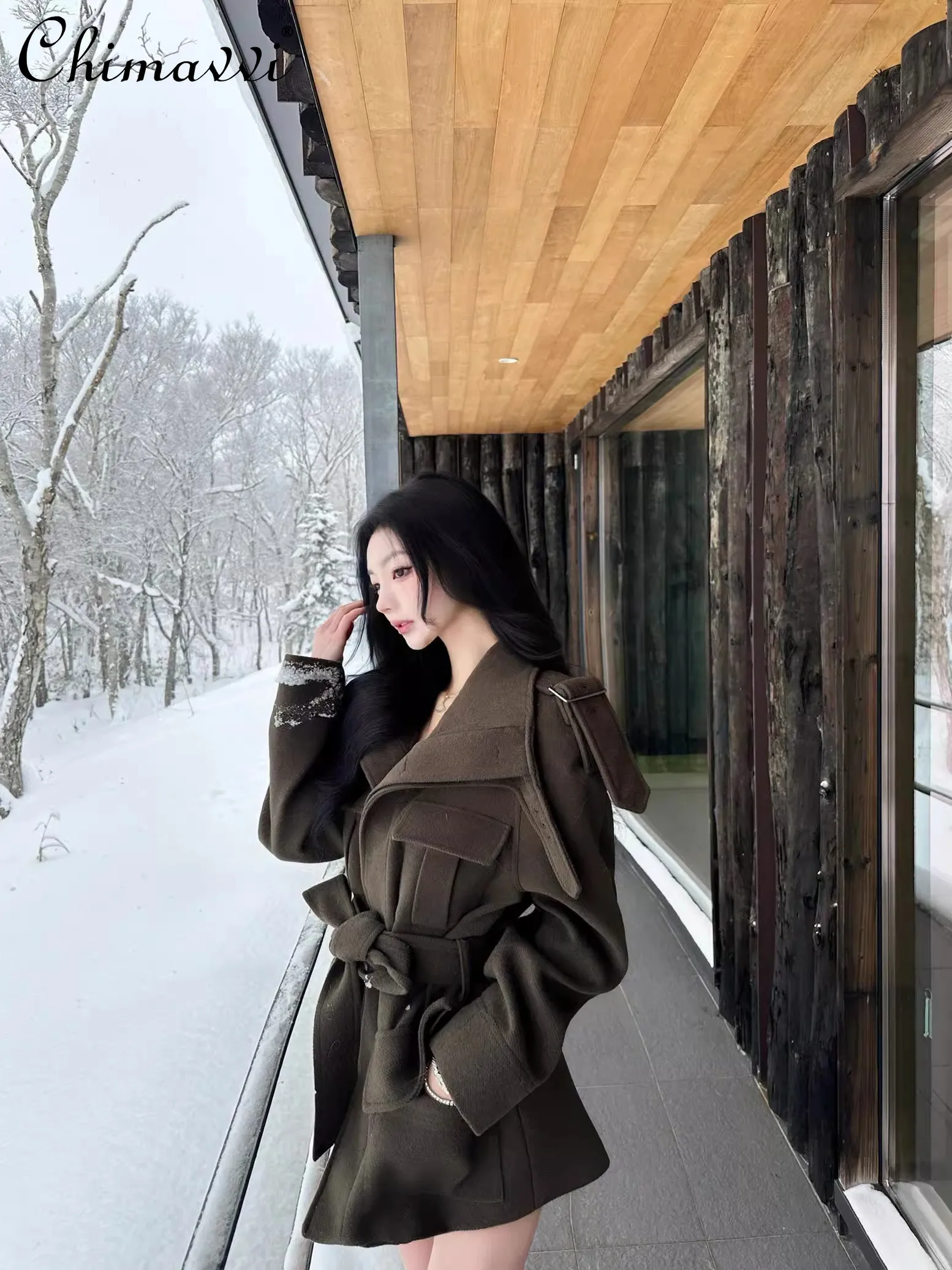 

Новое женское шерстяное пальто с высоким воротником и поясом на талии, осенне-зимнее, элегантное, модное, свободного кроя, стройнящее, для офиса