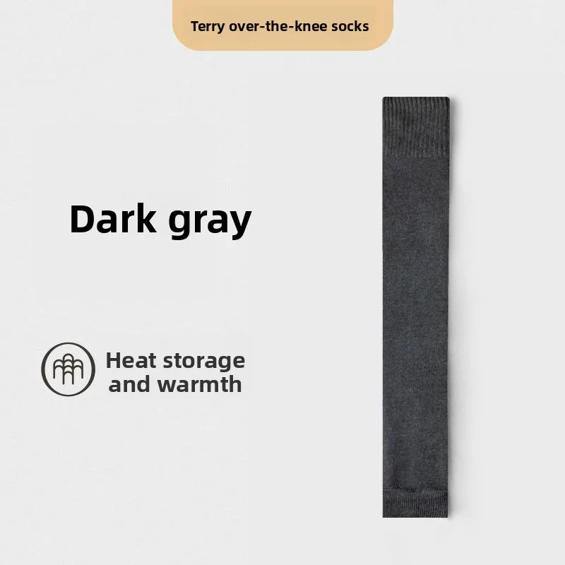 ถุงเท้ายาวแบบหนาพิเศษสำหรับฤดูหนาว ป้องกันข้อเข่า อุ่นสบาย ไม่ลื่น ผลิตจากผ้าเทอร์รี่ฟลีซ ถุงเท้ารัดน่อง