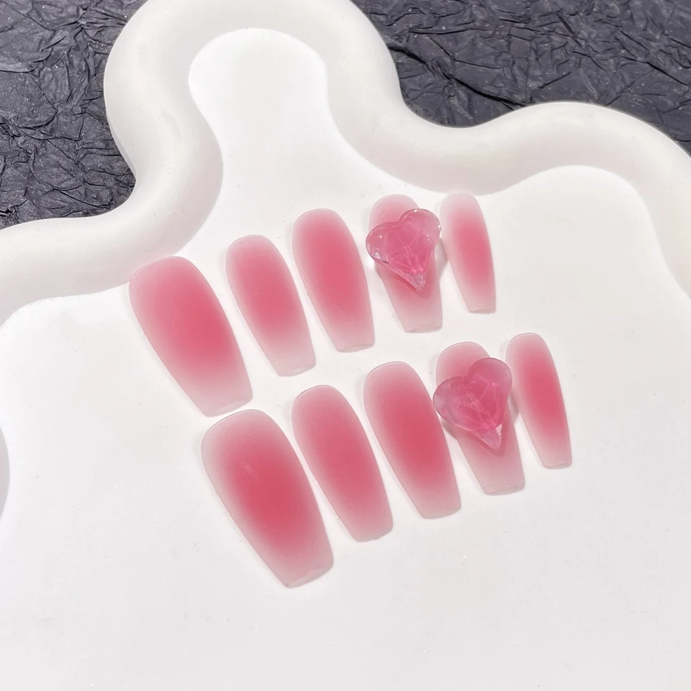 أظافر وردي مصنوع يدويًا ، أطراف أظافر أكريليك ، تصميم بسيط متدرج ، طويل قابل لإعادة الاستخدام ، لاصق ، مخزن حياة مرغوب فيه #2