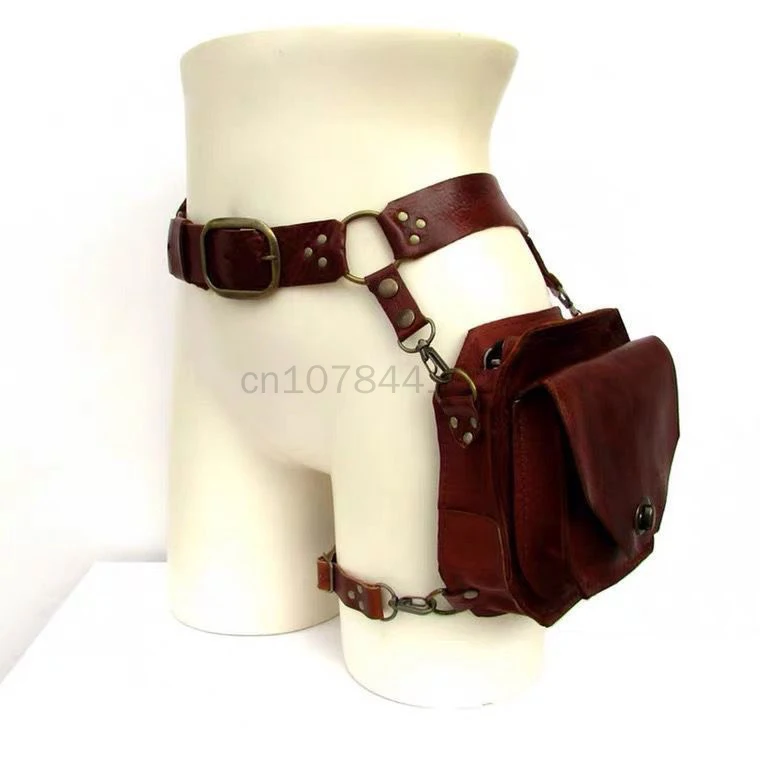 Marsupio medievale con anello in vita marsupio in pelle Steampunk per donna uomo Viking Knight Costume Cosplay portafoglio per coscia moto