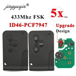 jingyuqin 5pcs 3 Button 433Mhz ID46 PCF7947 Chip & Insert Small Blade Remote Smart Key Card for Renault Megane Scenic Grand