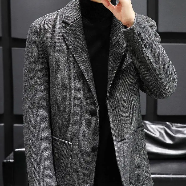 

Autumn Brand Men Blazers Slim Fit Casual Wool Suit Jacket Sold Color Button Korean Style Business Wedding Party Blazer Y35