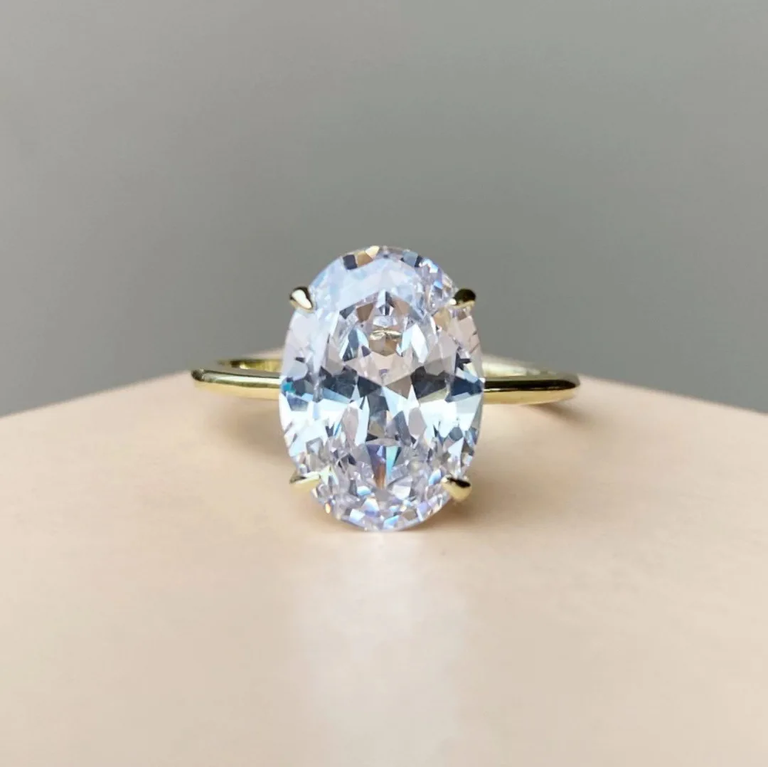 Bague ovale plaquée or pour femme avec zircon cubique, bijoux fins pour mariage et fiançailles, vente en gros, tailles 5-10