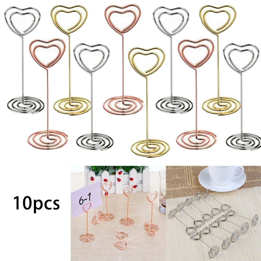 100% Brand New Card Holders Desktop Clip 8.5cm Heart Pattern Heart-shaped Metal Note Holder Peacock Round Seat Clip