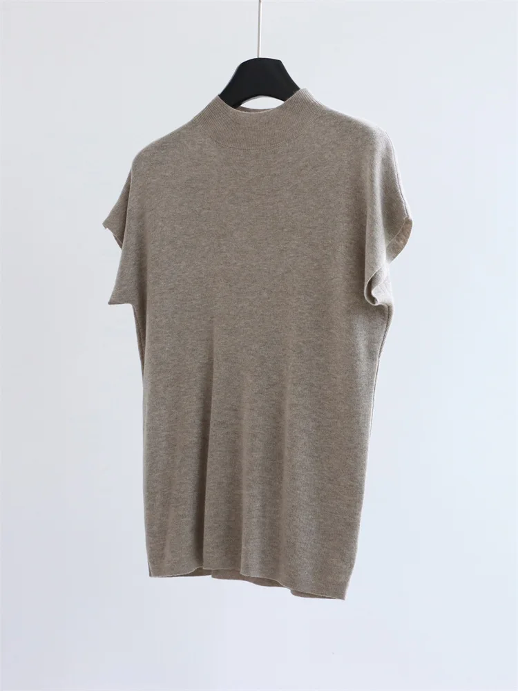 

​ ​ Женский вязаный топ без рукавов с воротником-стойкой, пуловер с запахом на плечах, мягкая эластичная базовая рубашка на осень-зиму ​ ​