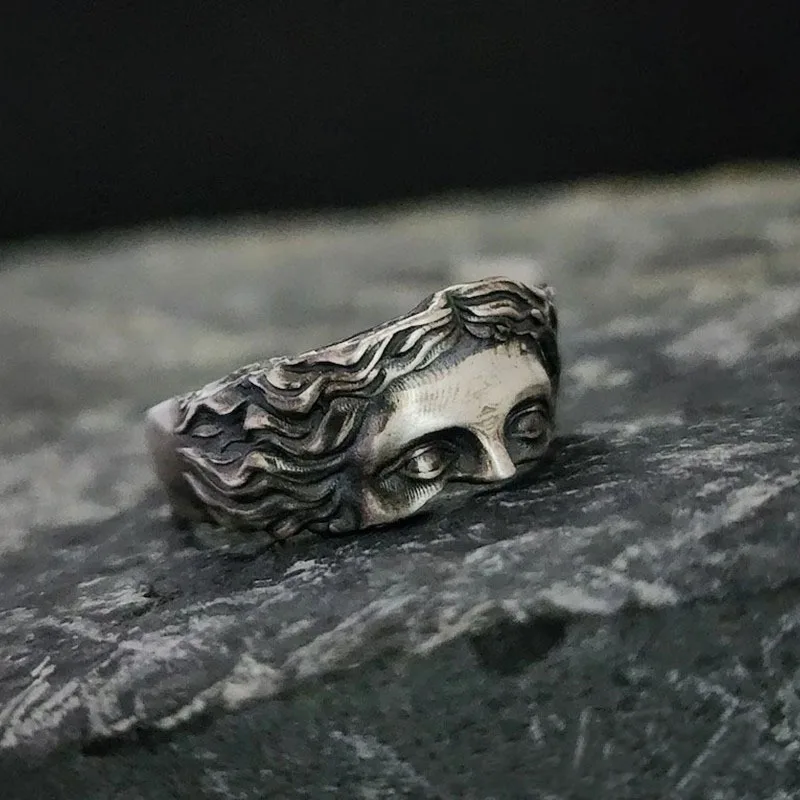 Venus Mask Ring Vintage Thai Silver Relief Opening Adjustable Ring Valentine's Day Confession Gift