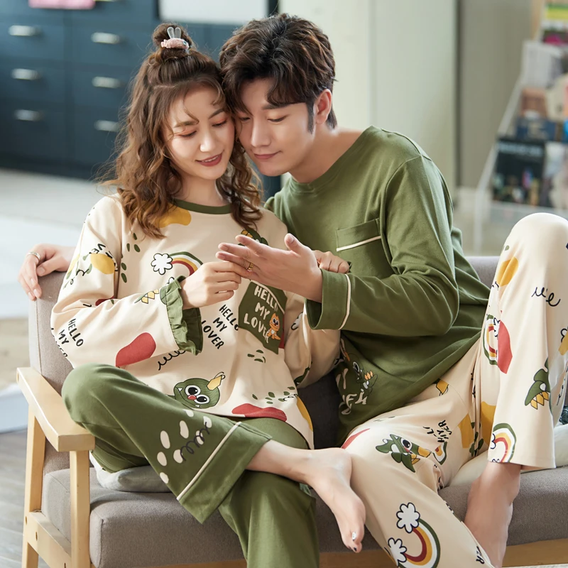 

Korean Fashion Homewear For Couples Cotton Women Pijamas Man Nightwear Plus Size Lover Sleepwear Female male Pjs Homesuit Mujer