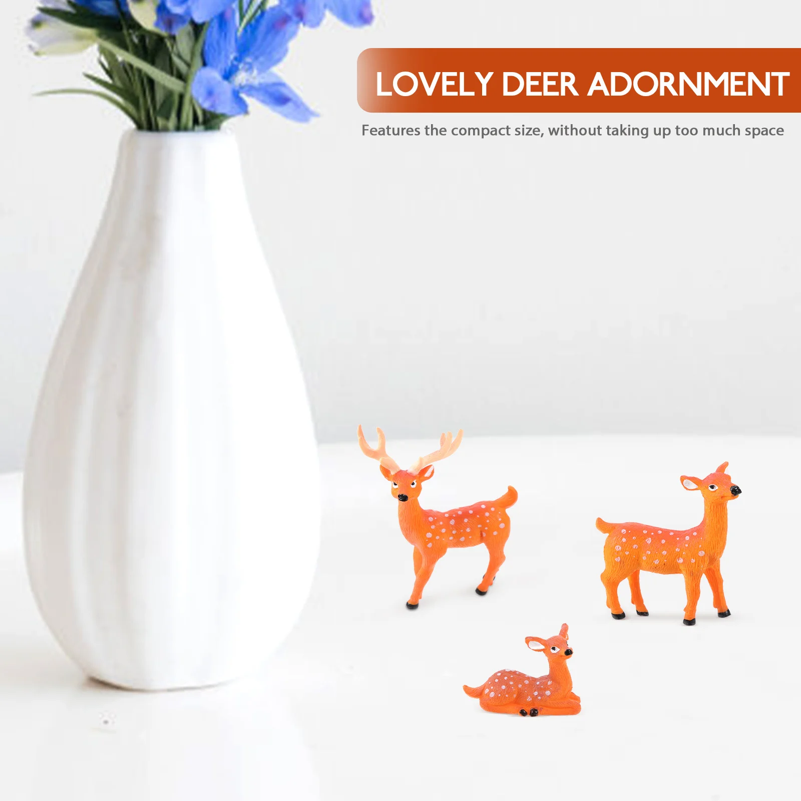 

3pcs Mini Deer Decor Brown Small Plastic Sculpture For Cake Topper Office Desk Vehicle Interior Decoration Resin Animal Ornament
