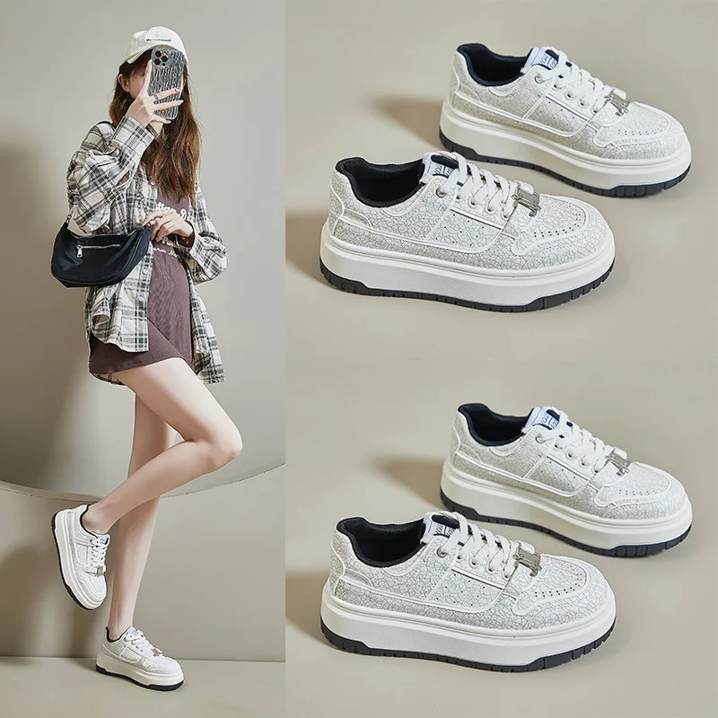 Thick-Soled Increase Women White Shoes Fashion Girls Sneakers Breathable Sports Casual Size 35-40