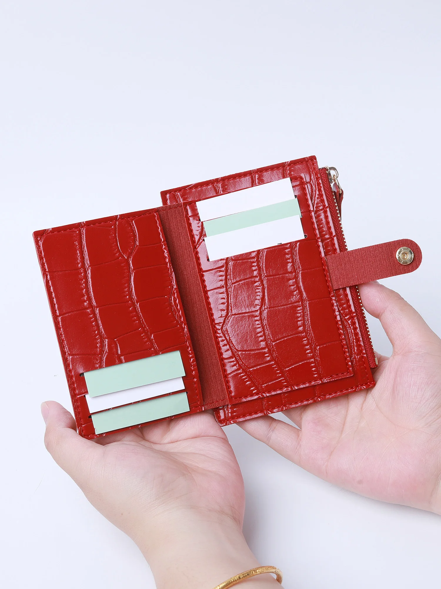 Mini Minimalistischer PU-Leder Kartenhalter für Damen, Stilvolles Krokodilmuster, Kreditkartenhalter, Kleine und Tragbare Geldbörse mit Reißverschluss – Detail 7