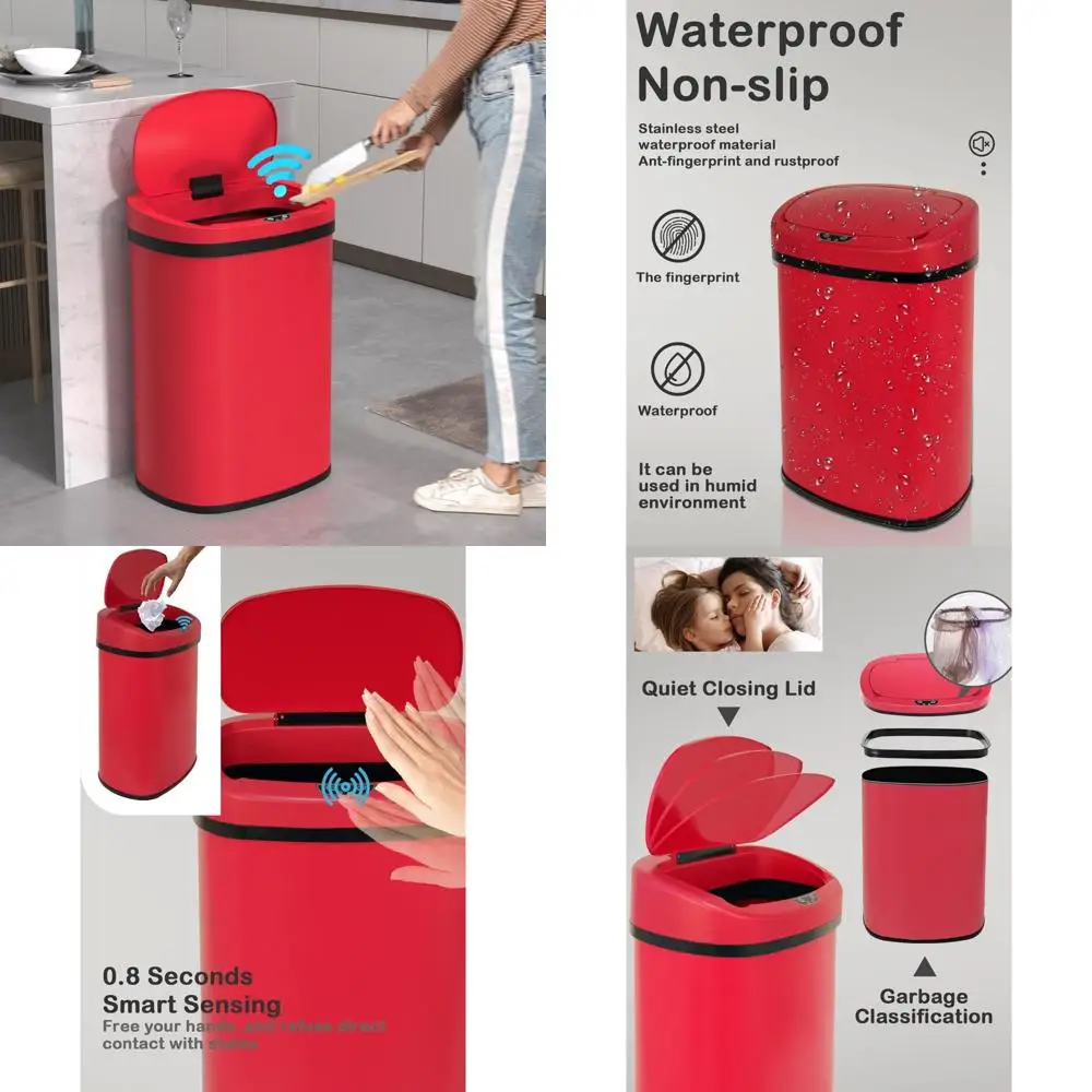

large 13-gallon stainless steel kitchen trash can with motion sensor and touchless operation