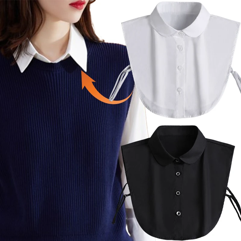 

Women Cotton Crystal Fake Collar Blouse Vintage Solid Detachable Shirt Collar False Lapel Blouse Top Women Clothes Accessories