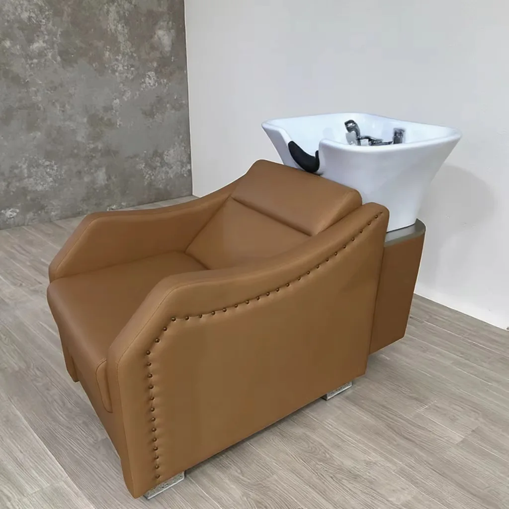 

Yjq semi-reclining shampoo bed barber shop special retro ceramic basin hair spa shampoo bed