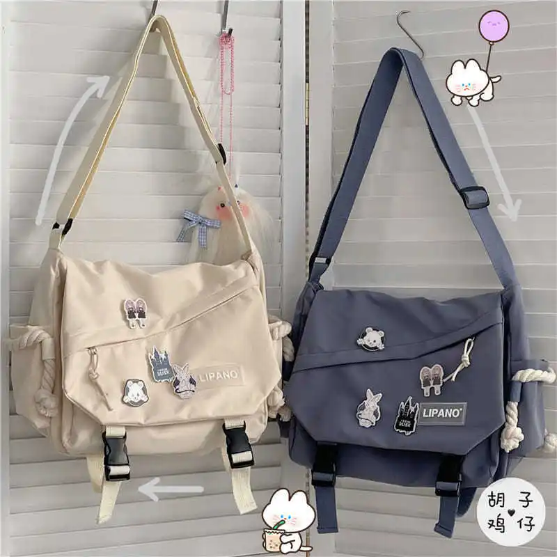 Waterproof Canvas Shoulder Bag Large Capacity Crossbody Bags Harajuku Men Messenger Bag Girls School Bags Handbags Women Bag Sac