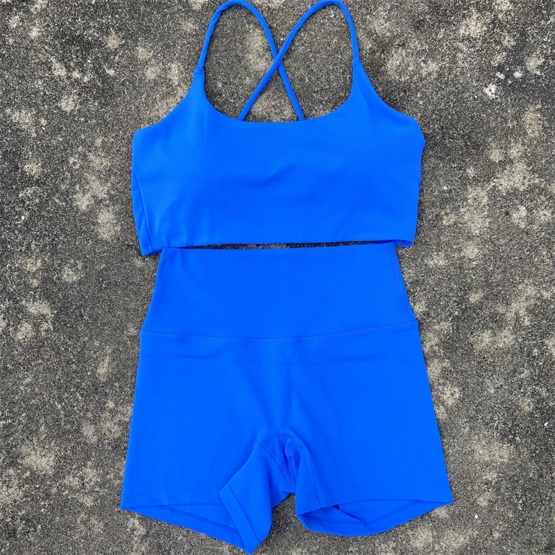 Solid Color gym bike Yoga Set short Legging +cross sport bra Tracksuit  Athletic Women Gym Suit Comprehensive Training Jogging