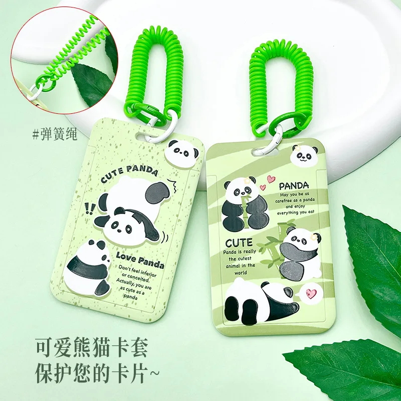 INS Cute Panda Printing Lanyard Card Cover Card Holder Badge Holder for Cards Students Bus Bank ID Meal Cards Protectors Cover