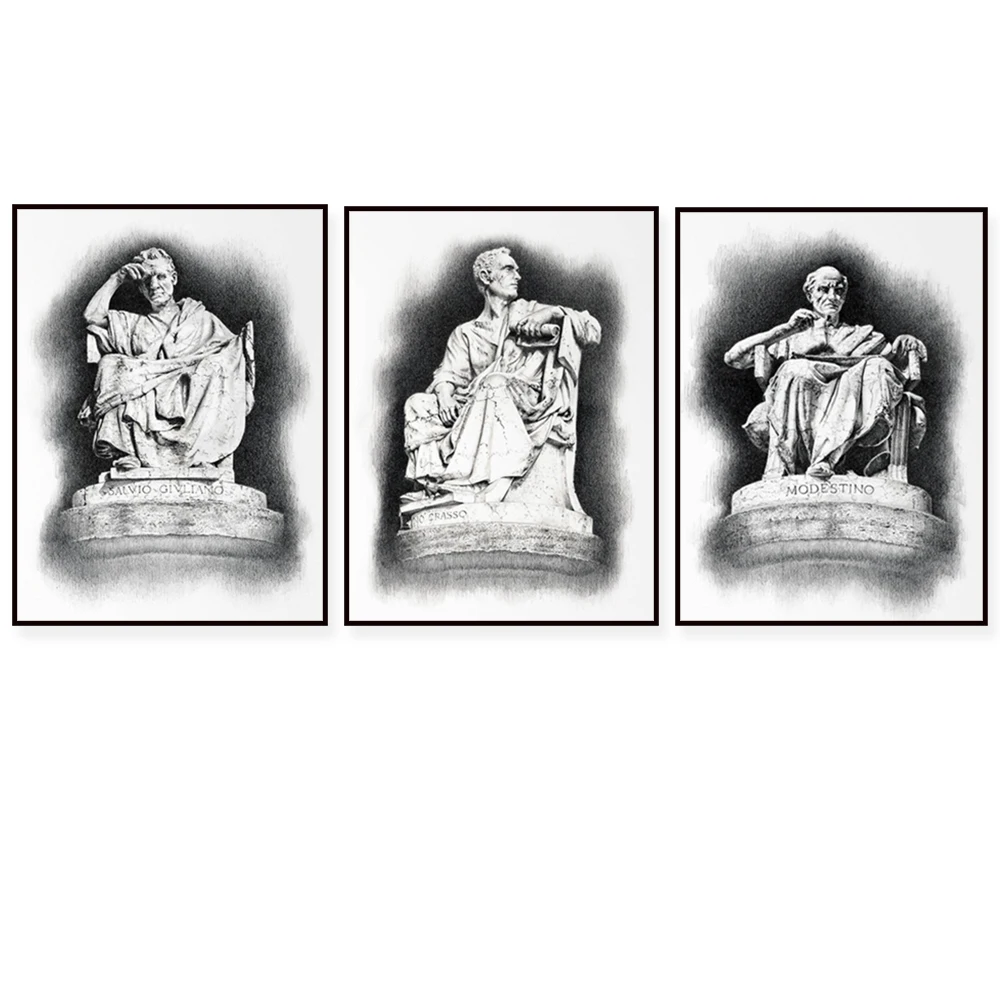 

Roman Supreme Court Justice Art Print, Black and White Italian Painting, Italian City Sketch Canvas Print, Law Statue Painting