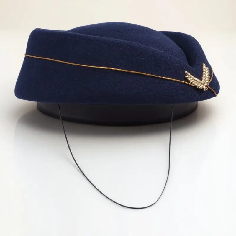 

Women Air Stewardess Hat Flight Attendant Costume Woolen Party Cosplay Performance Elegant Easy Wash Navy Blue One