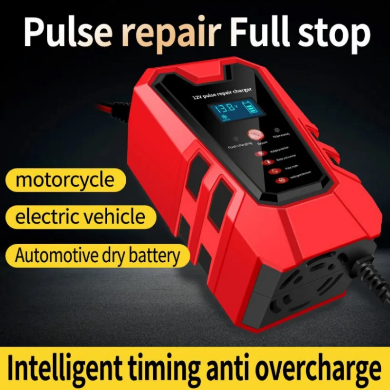 12V Pulse Repair 6A Fast Charge For Car Motorcycle 4AH-100AH Lead-acid Car Battery Charger LCD Display Battery Tester