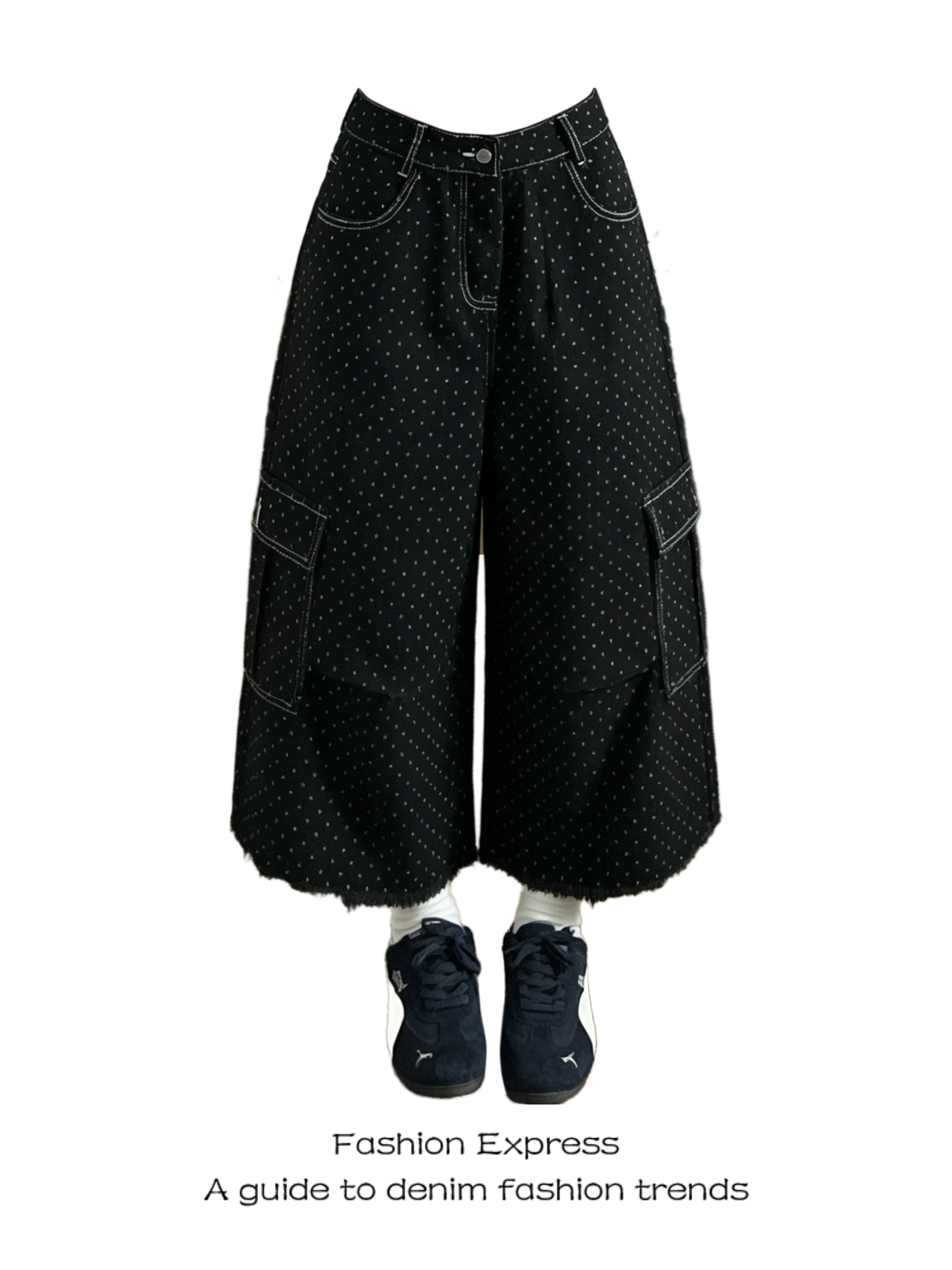 

Black Wide Leg Jeans Women's Casual Commute High Waist Denim Pants with Pockets Button Closure Four Seasons Wear Resistant