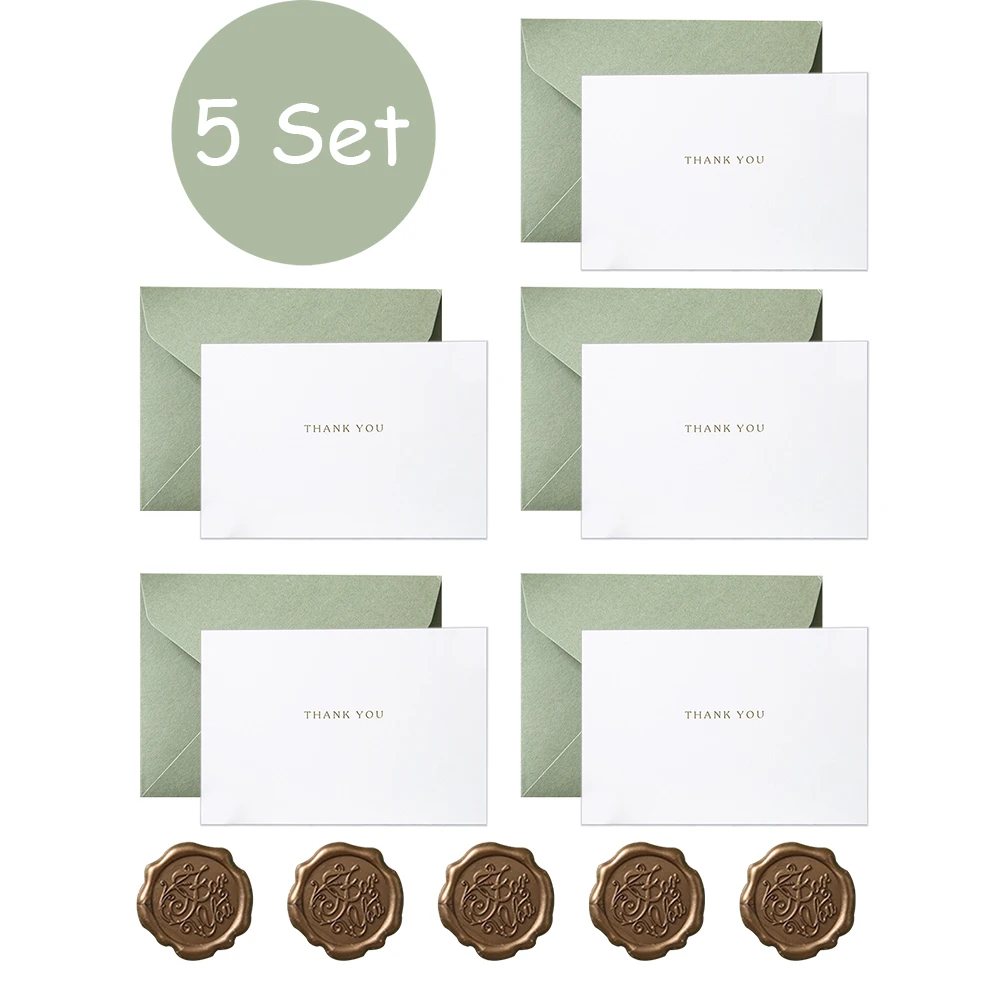 15 Pcs Greeting Card Envelope Set, Avocado Green Envelope Birthday Card Comes with Paint Stamped Handwritten Greeting Card