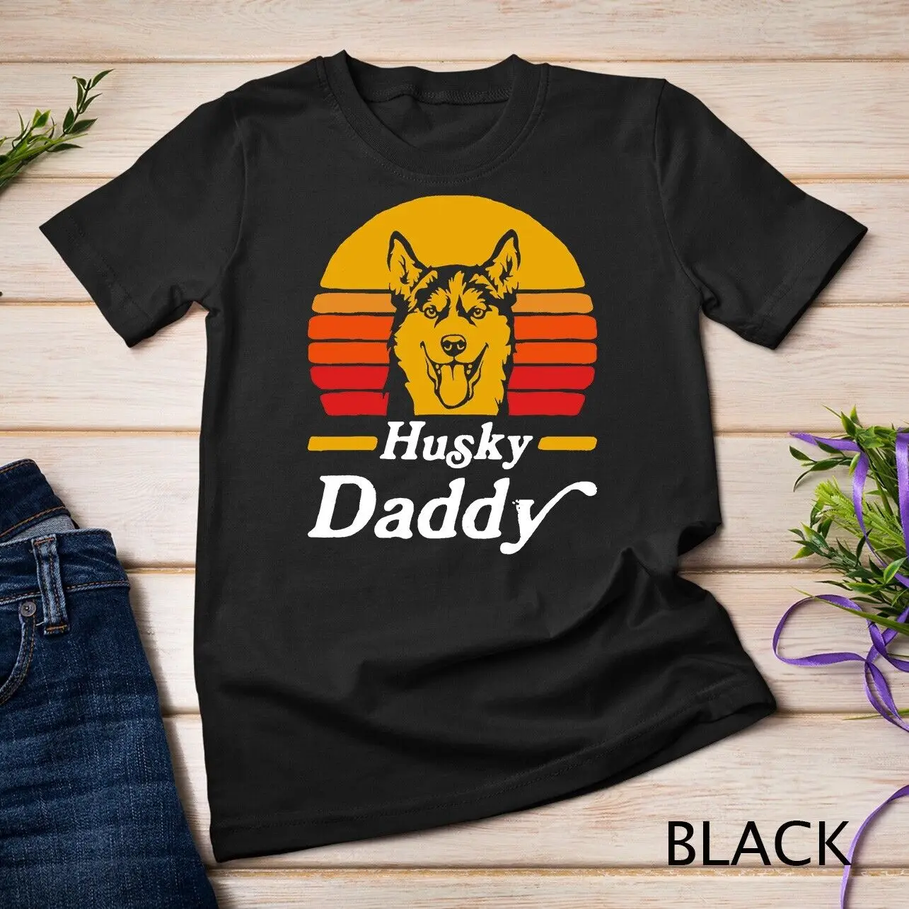 Retro Husky Dad Gift Dog Owner Pet Siberian Huskies Father Unisex T-shirt