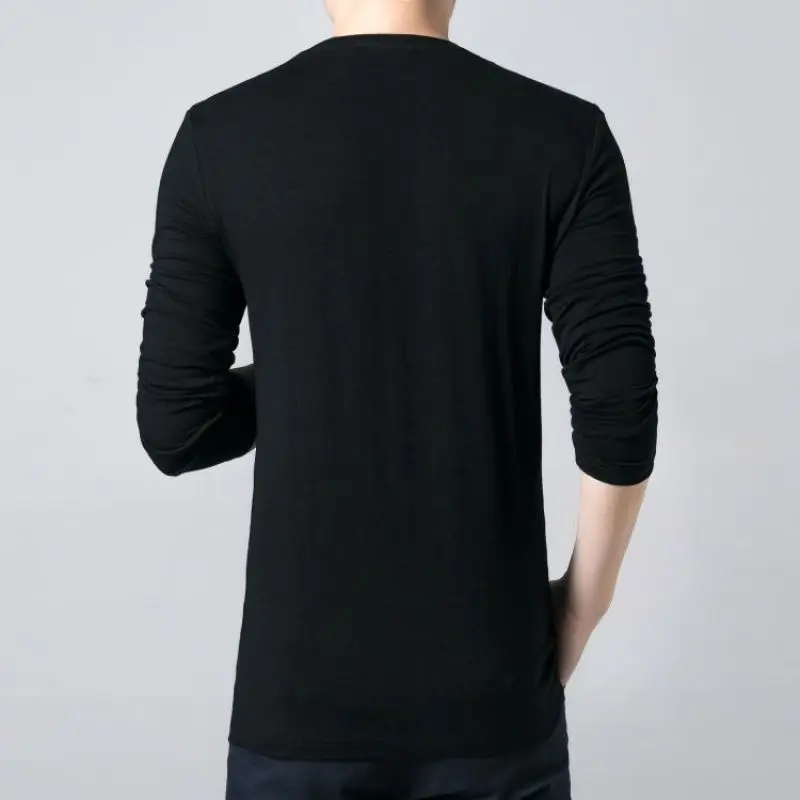 2023 New Spring and Autumn Fashion Trend V-neck Panel Contrast Color Fashion Warmth Oversized Slim Fit Men\'s Bottom Shirt