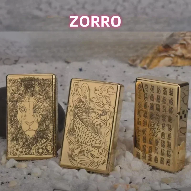 ZORRO Genuine Domestic 538 Narrow Machine Small Armor Square Head Thickened Brass Kerosene Lighter Gadgets Smoking Accessories