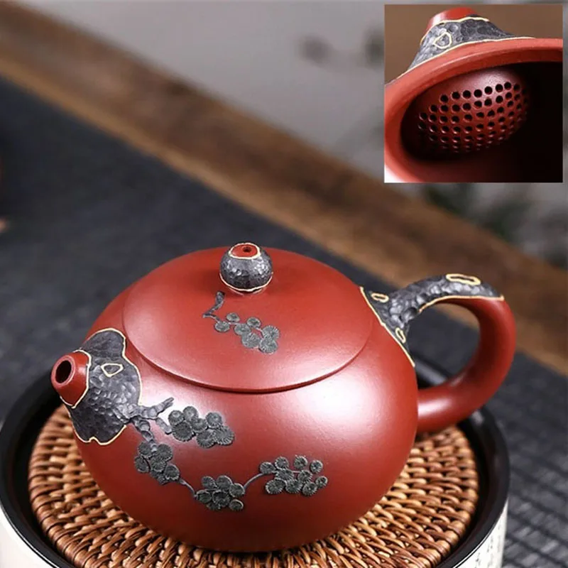 Chinese Style Double Color Xishi Teapot, Purple Clay Raw ore Dahongpao, Kung Fu Household, Pure Handmade, 280ML, Tea Pots, 1Pc
