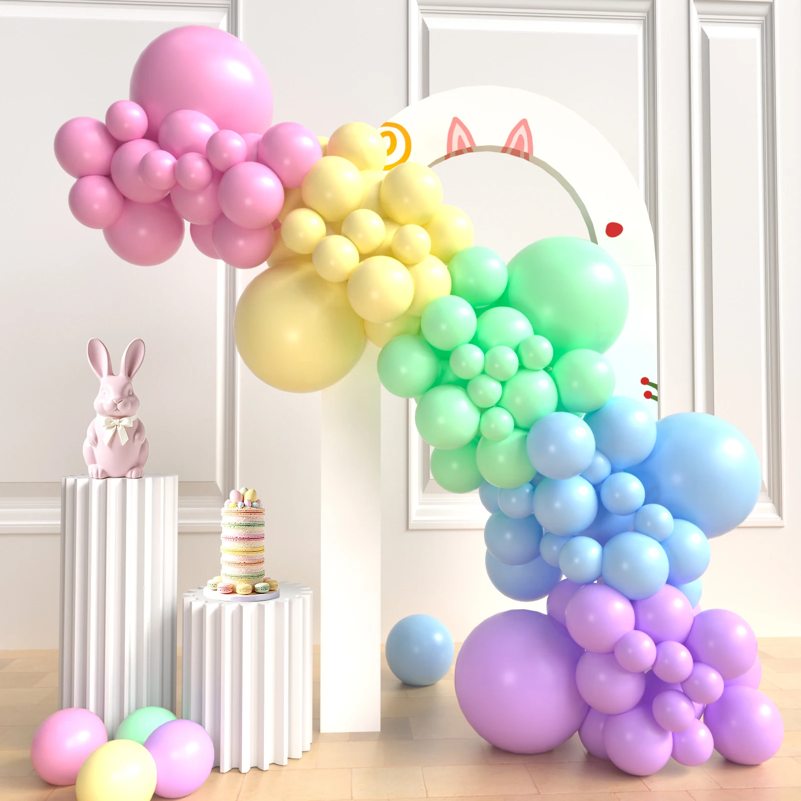 138 Uds. Kit de arco de guirnalda de diferentes tamaños de globos Pastel para cumpleaños, fiesta de arcoíris, Baby Shower, decoraciones para fiesta de Pascua