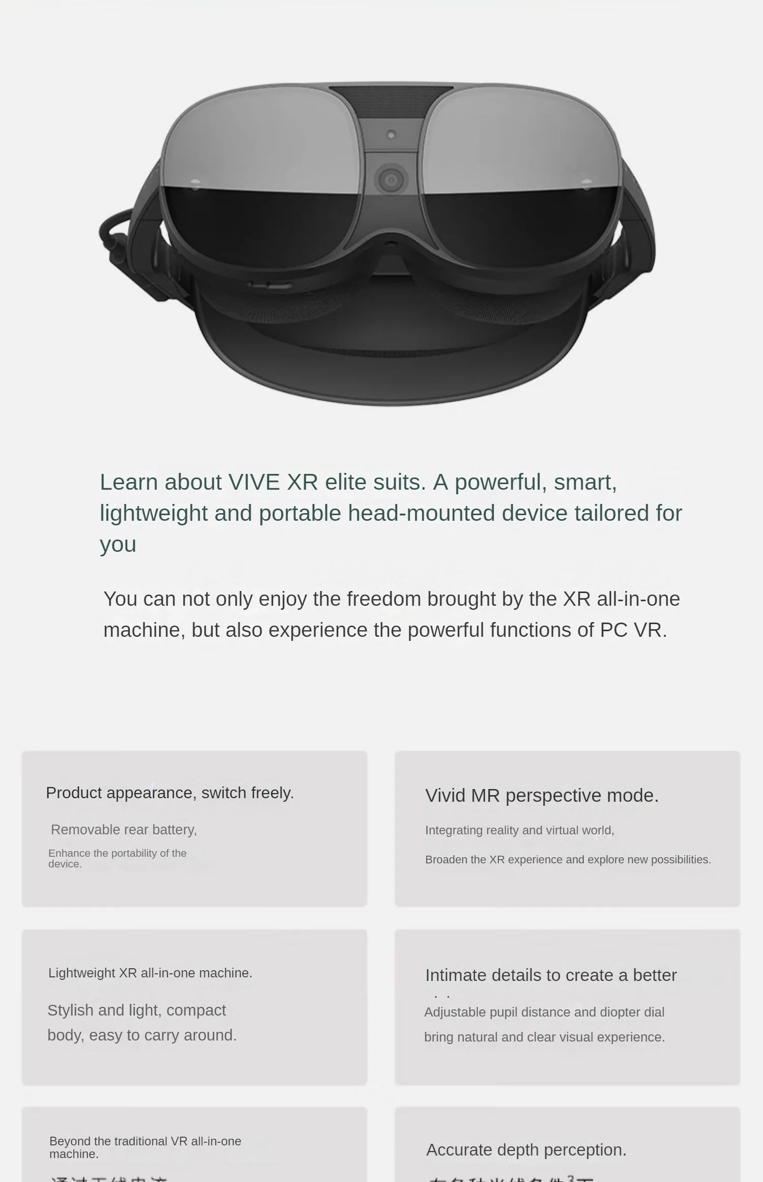 VIVE XR Elite Gafas inteligentes HD 3D portátiles todo en uno Dispositivo de realidad virtual con memoria de 12G + 128 GB Hardware AR