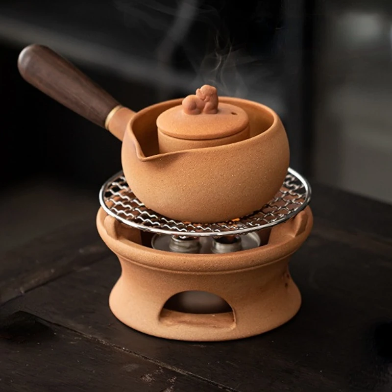 Japanese Handmade Kungfu Tea Set Teapot Round Furnace Fast Alcohol Furnace Dry-fired Clay Teapot Beam Kettle Teaware Kitchen Bar