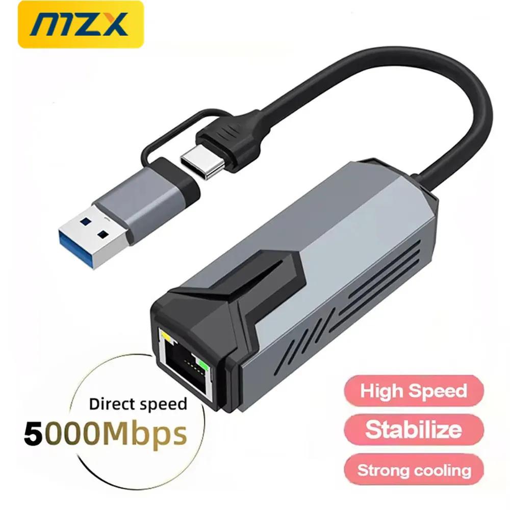 MZX 5000Mbps Network Card Adapter USB 3.0 A Type C 5G 2.5G RTL8156 RJ45 Lan Ethernet Wired Gigabit Converter Laptop Networking