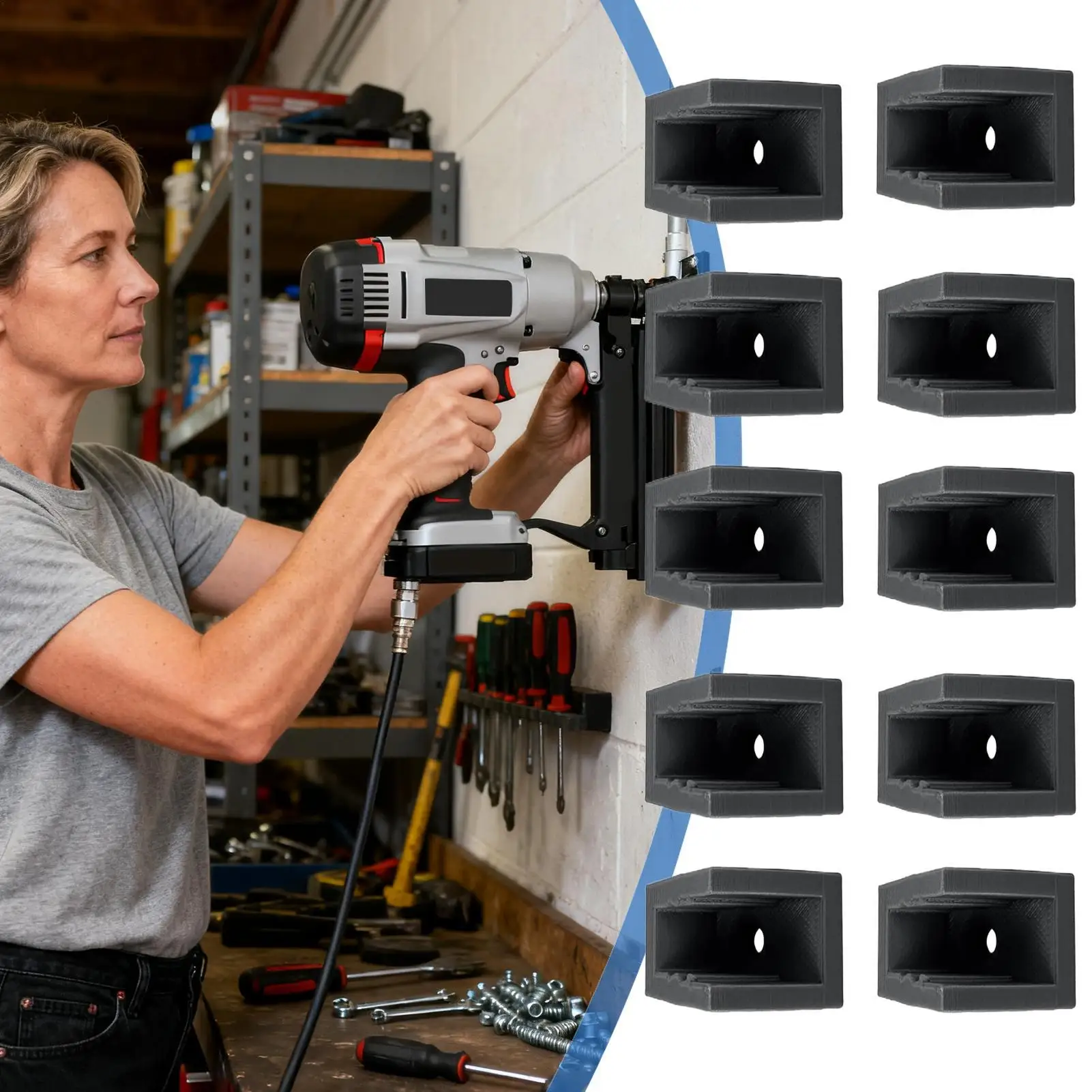 10PCS Air Tool Holder Set Wall Mount Storage Rack for Pneumatic Tools Space-Saving Garage Organizer for Workshop & Auto Repair ﻿